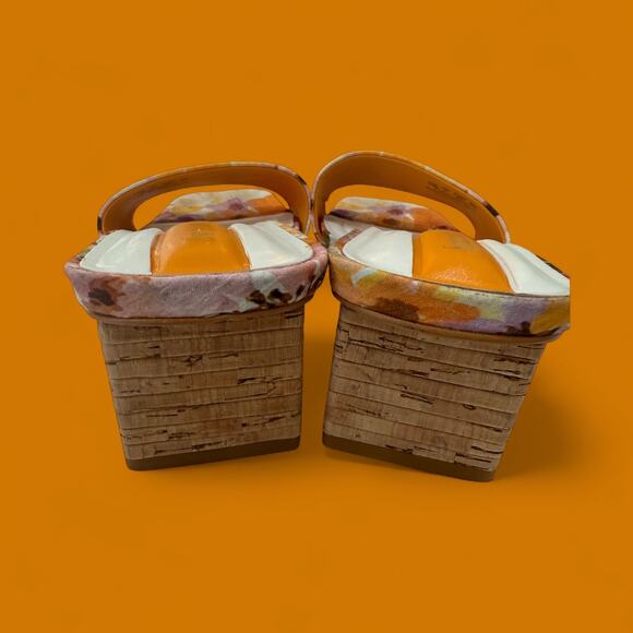 Franco Sarto Floral Block Heel Slide Sandals Orange Multicolor Size 10M - Picture 5 of 7